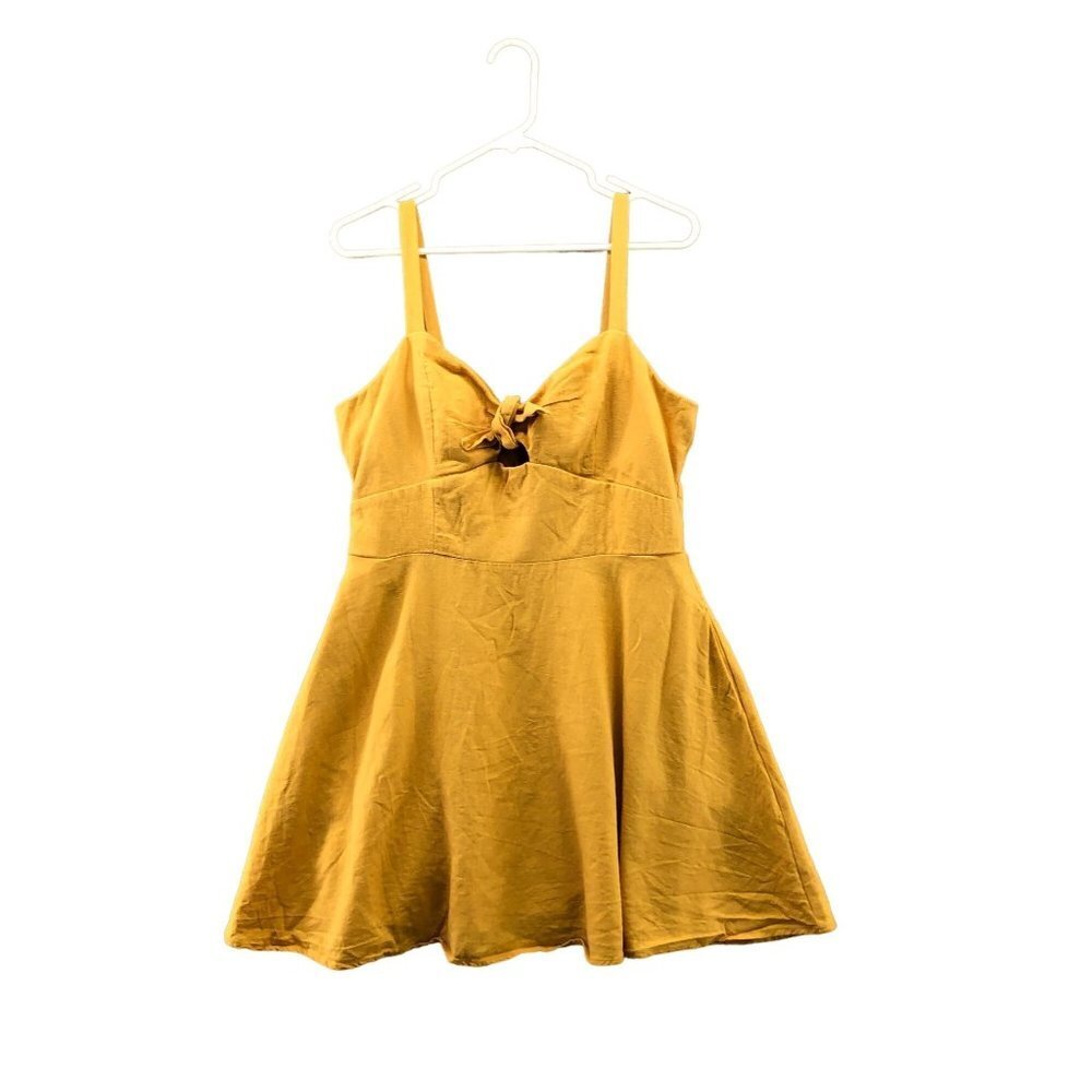 Speechless Mustard‎ Yellow Linen Blend Dress Tie Chest A-line Flare Size XL